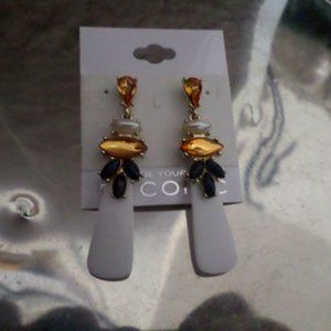 B Iconic Amber Pearl Blue Glass Stone Drop Earrings NWT